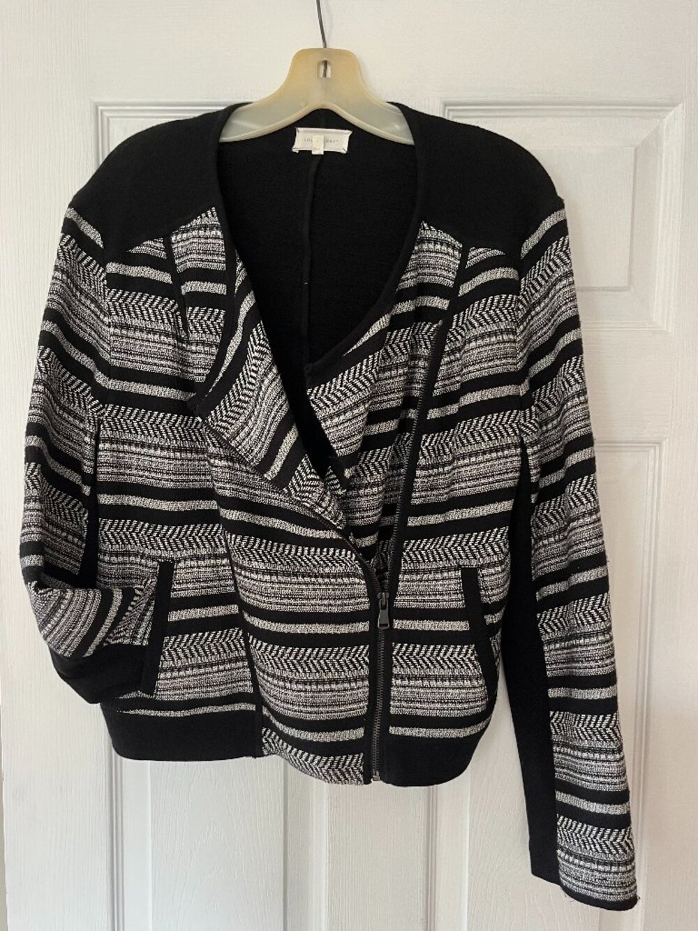 Lou & Grey Textured Tweed Asymmetric Zip Moto Jacket, Size L